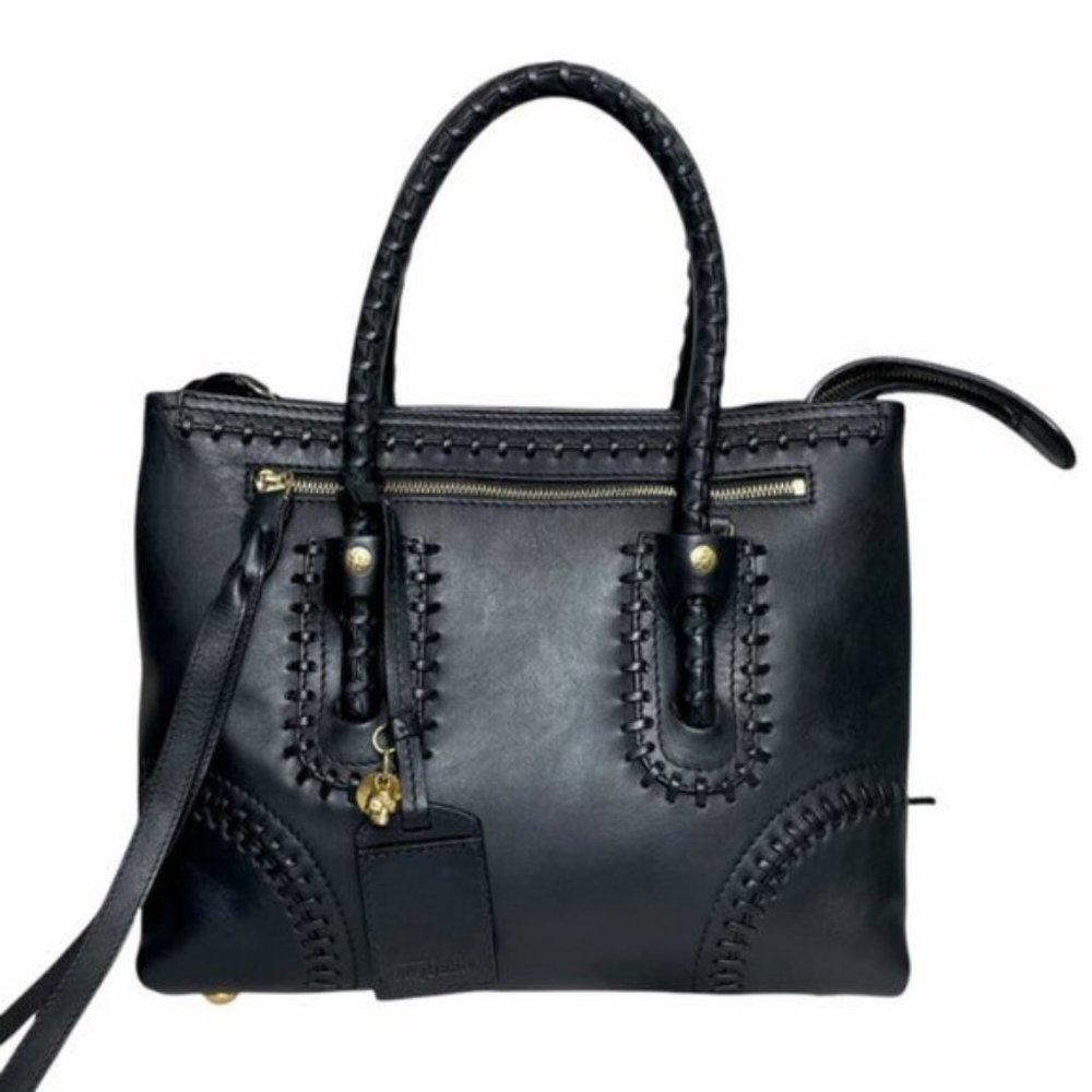 Alexander McQueen Black Leather Convertible Tote
